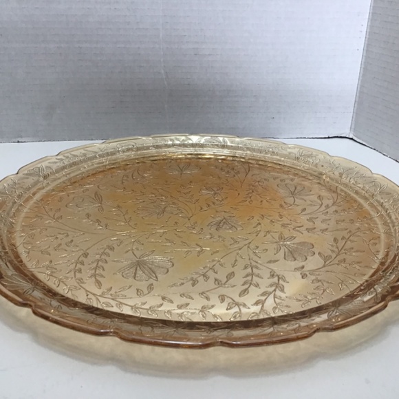 Vintage Jeannette Glass FLORAGOLD Iridescent LOUISA Large Round Platter MCM - Picture 6 of 6